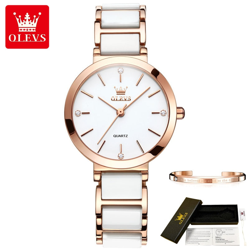 pulseira de relógio de cerâmica quartzo relógio feminino à prova d'água