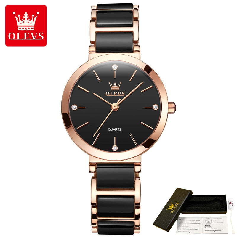 pulseira de relógio de cerâmica quartzo relógio feminino à prova d'água