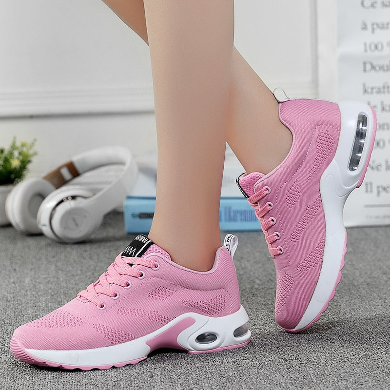 Sapatos Femininos de Malha Grande Leve Moda Casual Corrida Tênis