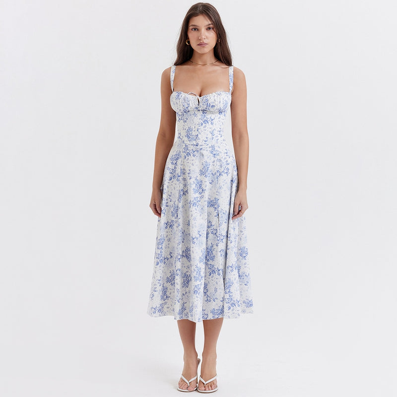 Vestido Midi Sexy Alça Espaguete