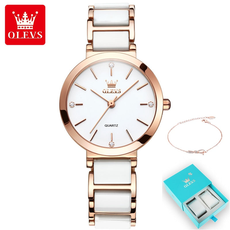 pulseira de relógio de cerâmica quartzo relógio feminino à prova d'água