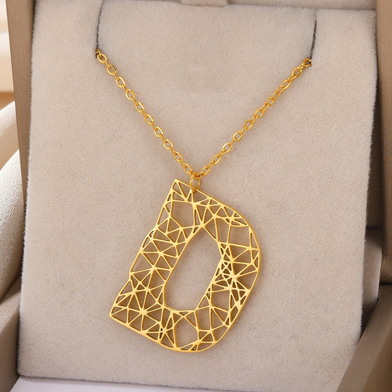 Colar de Letras de Origami Feminino Aço Inoxidável