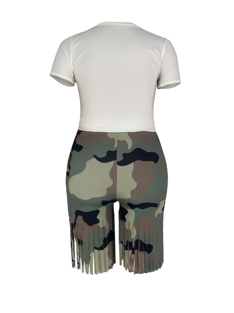 Conjunto de Shorts LW Plus Size Camo Tassel