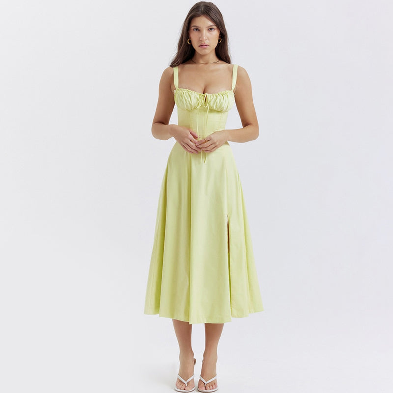 Vestido Midi Sexy Alça Espaguete