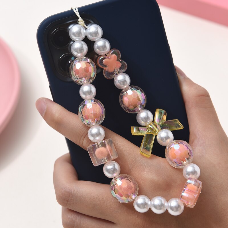 Corrente para Celular Doce Bonito Formato de Coração Borboleta Frisado com Cordão para Pendurar