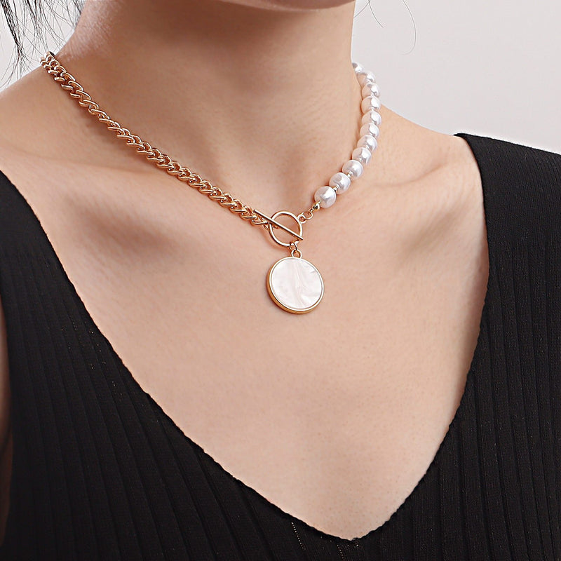 Colar Feminino Multicamadas Design Costura Corrente Imitação de Pérolas Pingente Colar Gargantilha Feminina Moda Jóias