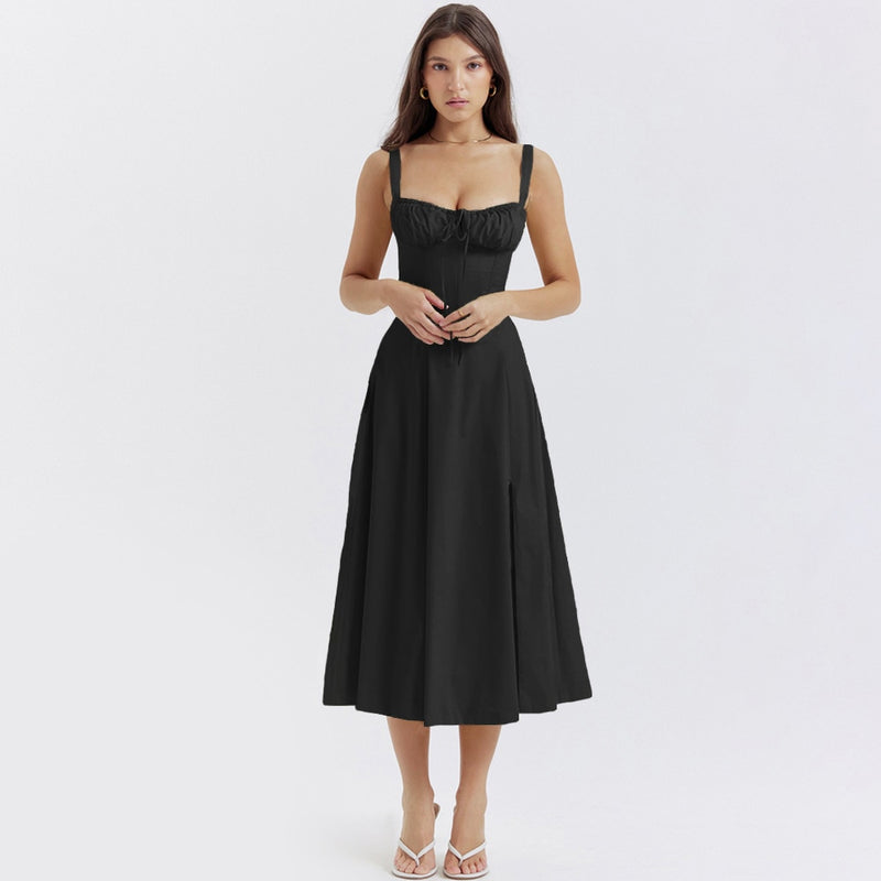 Vestido Midi Sexy Alça Espaguete