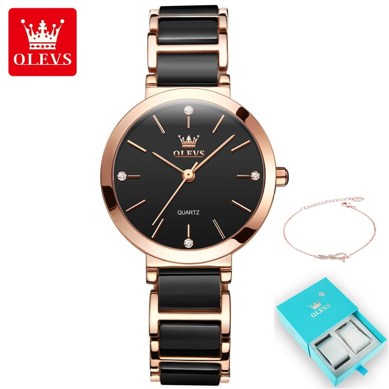 pulseira de relógio de cerâmica quartzo relógio feminino à prova d'água
