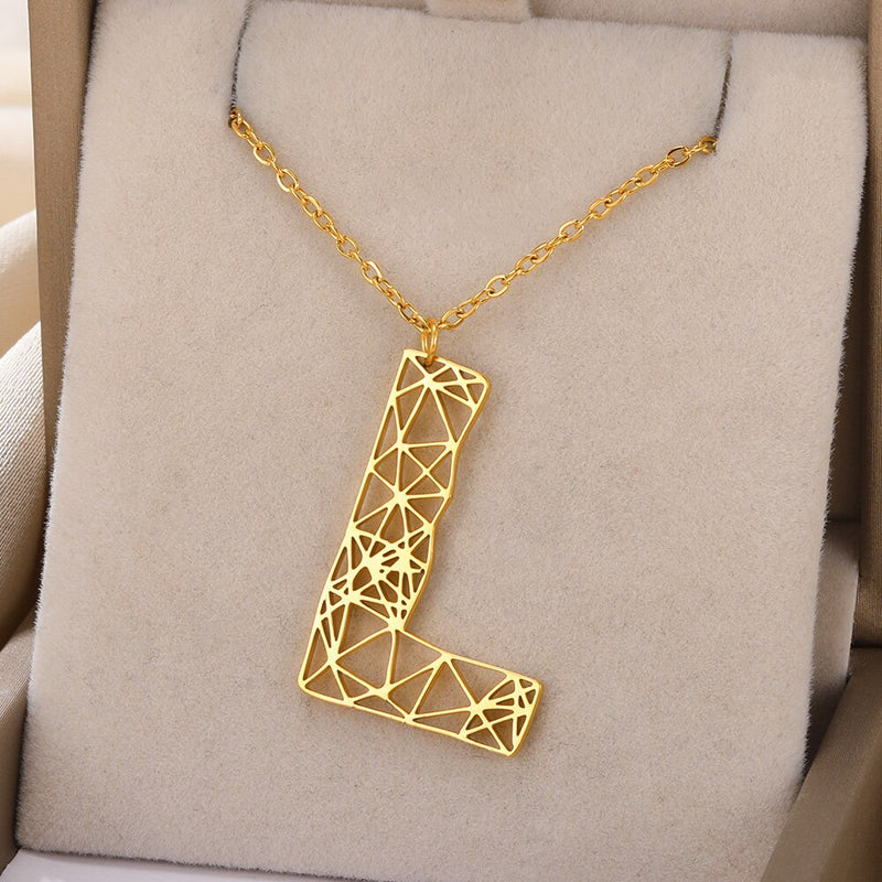 Colar de Letras de Origami Feminino Aço Inoxidável