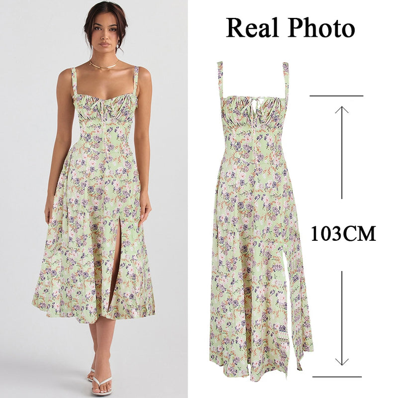 Vestido Midi Sexy Alça Espaguete