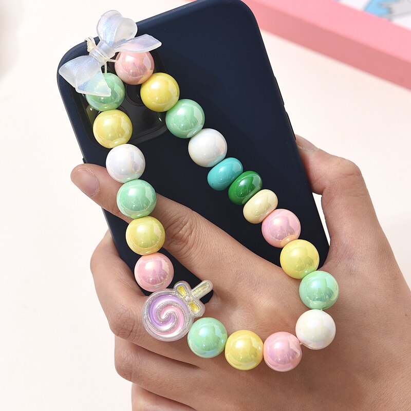 Corrente para Celular Doce Bonito Formato de Coração Borboleta Frisado com Cordão para Pendurar