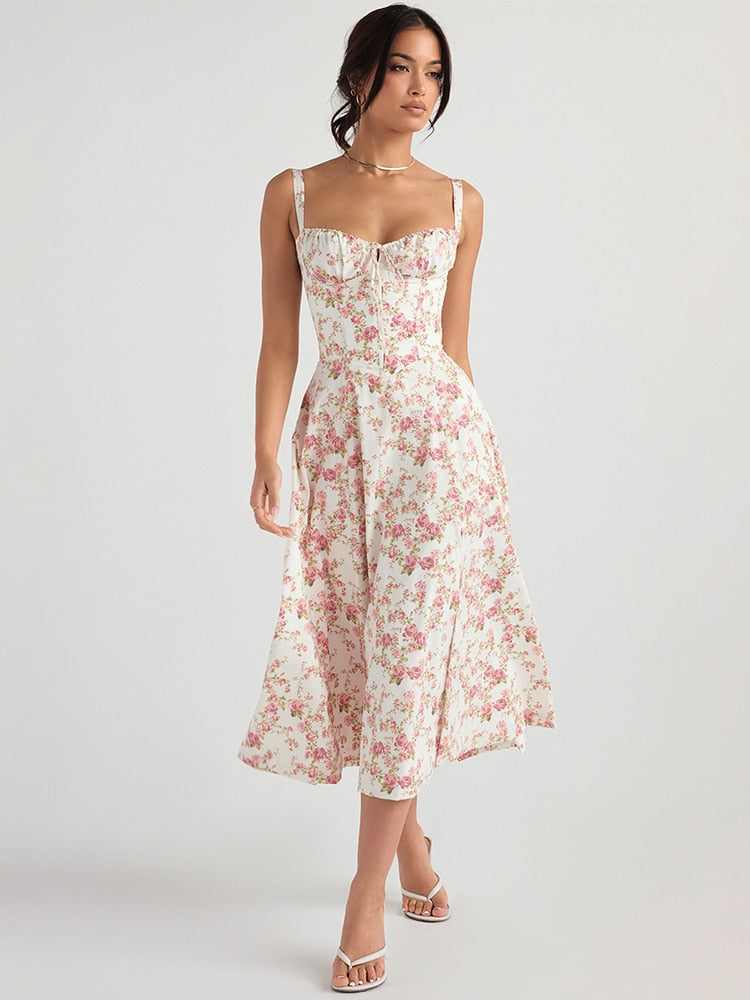 Vestido Midi Sexy Alça Espaguete