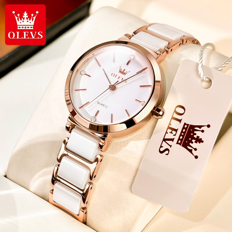 pulseira de relógio de cerâmica quartzo relógio feminino à prova d'água