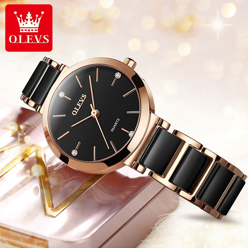pulseira de relógio de cerâmica quartzo relógio feminino à prova d'água