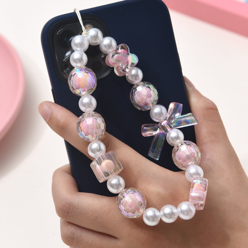 Corrente para Celular Doce Bonito Formato de Coração Borboleta Frisado com Cordão para Pendurar