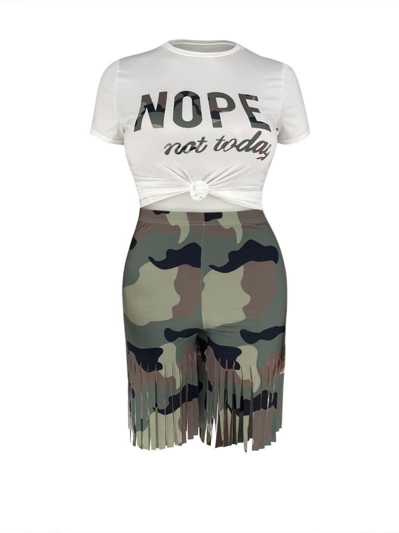 Conjunto de Shorts LW Plus Size Camo Tassel