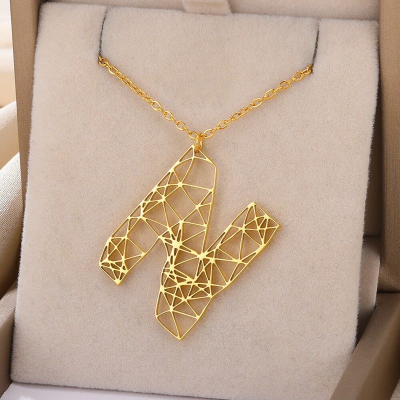 Colar de Letras de Origami Feminino Aço Inoxidável