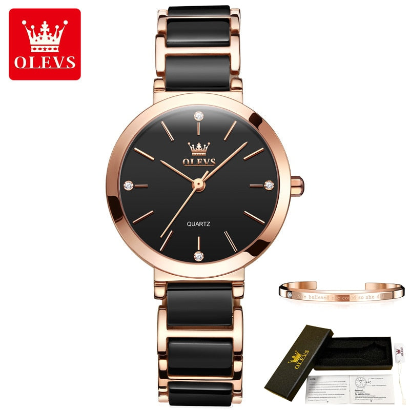pulseira de relógio de cerâmica quartzo relógio feminino à prova d'água