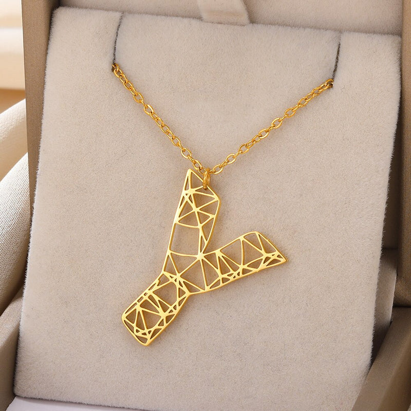 Colar de Letras de Origami Feminino Aço Inoxidável