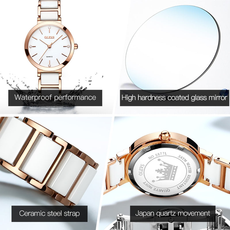 pulseira de relógio de cerâmica quartzo relógio feminino à prova d'água