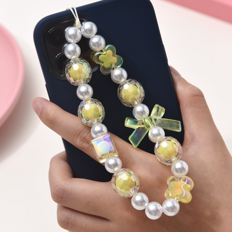 Corrente para Celular Doce Bonito Formato de Coração Borboleta Frisado com Cordão para Pendurar