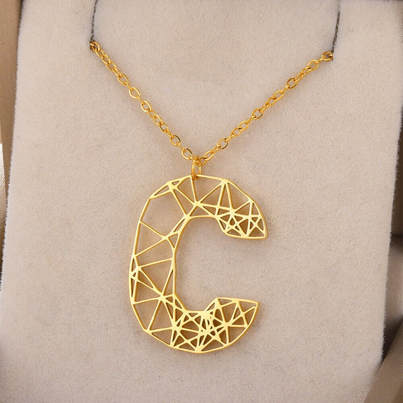 Colar de Letras de Origami Feminino Aço Inoxidável