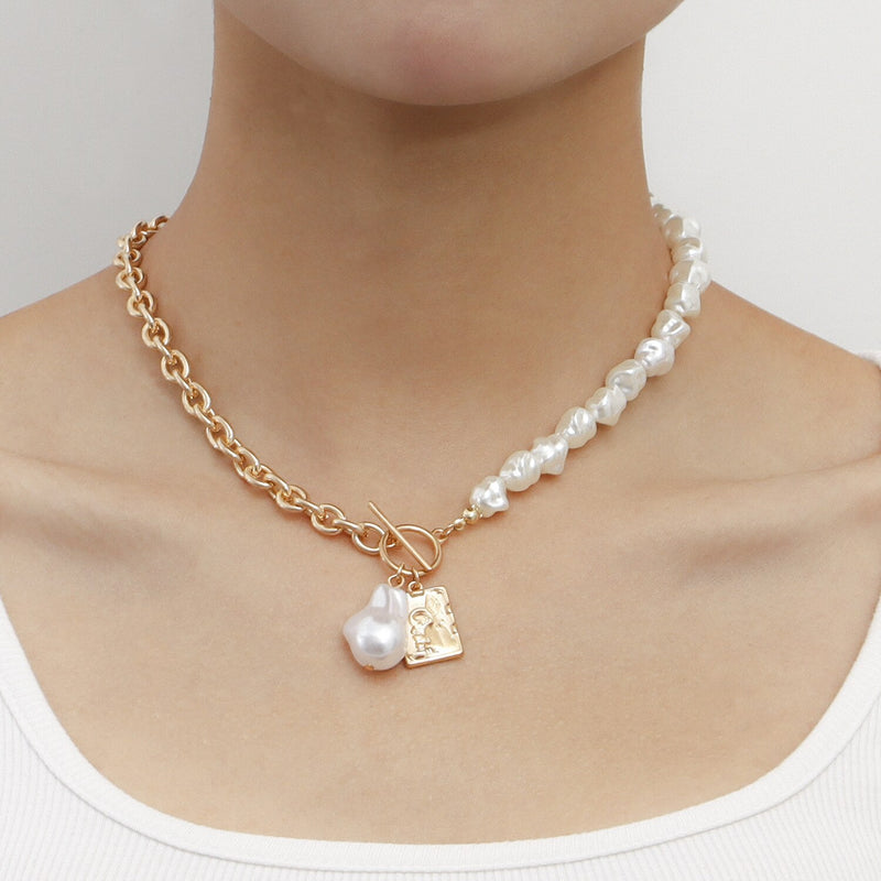 Colar Feminino Multicamadas Design Costura Corrente Imitação de Pérolas Pingente Colar Gargantilha Feminina Moda Jóias