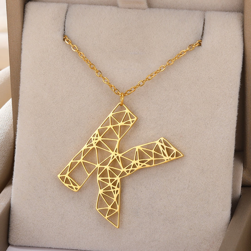 Colar de Letras de Origami Feminino Aço Inoxidável