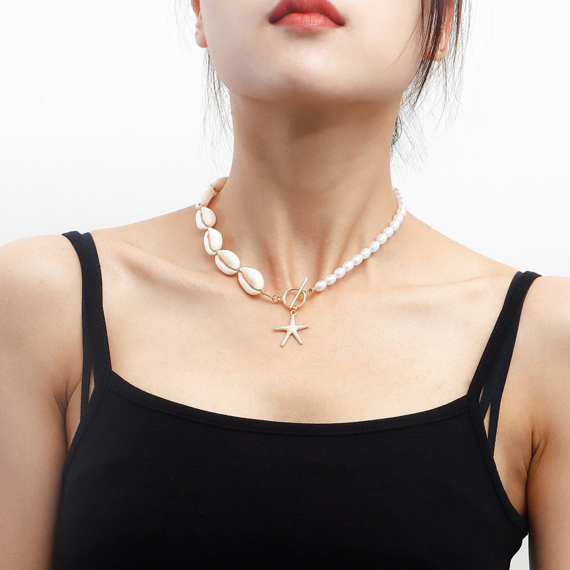 Colar Feminino Multicamadas Design Costura Corrente Imitação de Pérolas Pingente Colar Gargantilha Feminina Moda Jóias