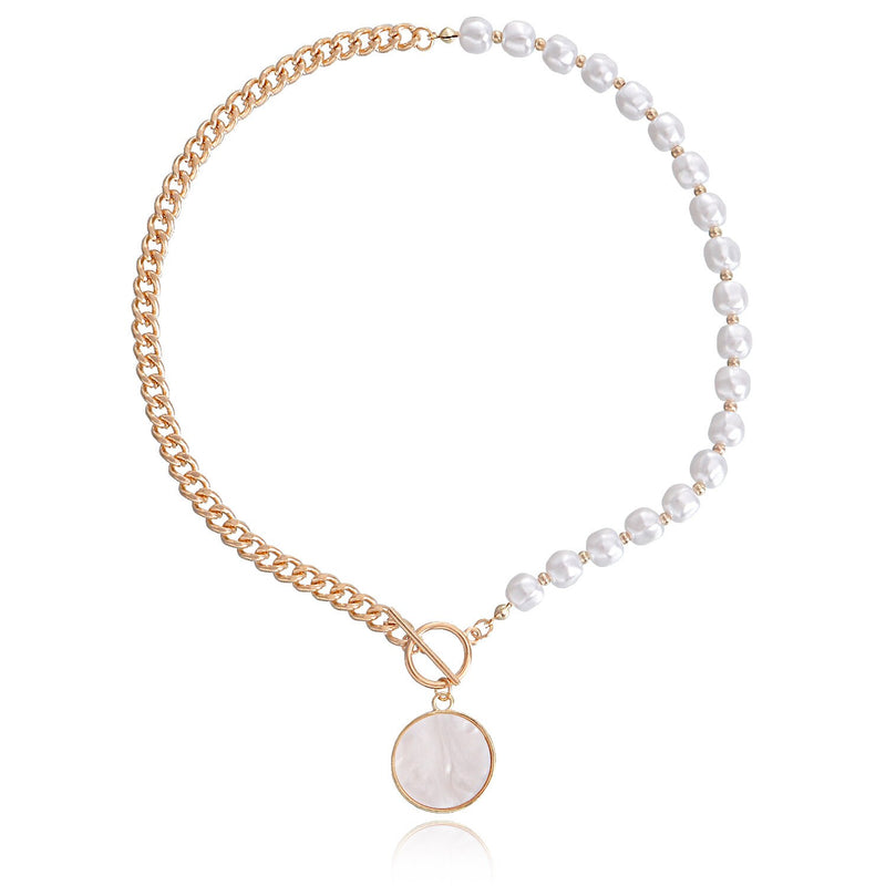 Colar Feminino Multicamadas Design Costura Corrente Imitação de Pérolas Pingente Colar Gargantilha Feminina Moda Jóias