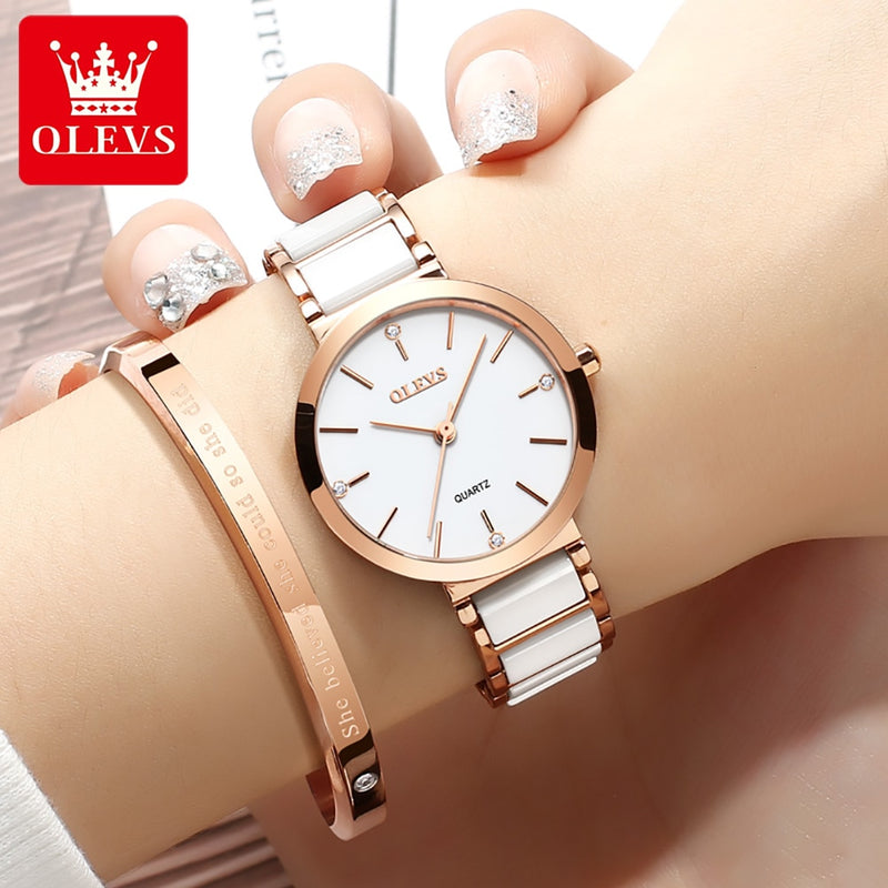 pulseira de relógio de cerâmica quartzo relógio feminino à prova d'água